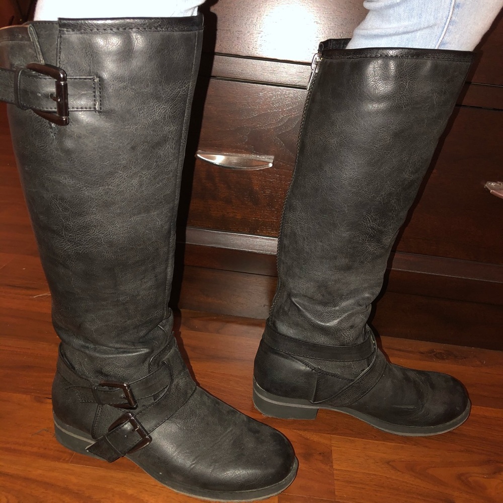 Black leather knee high  boots